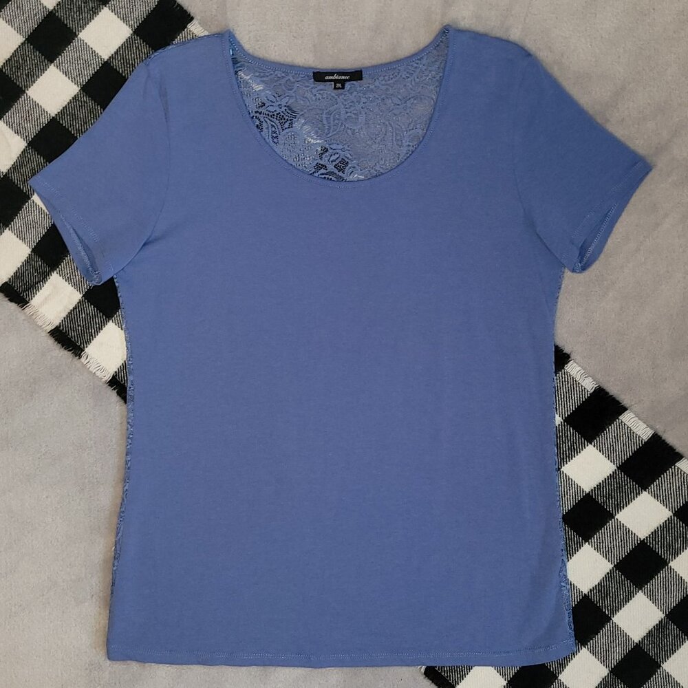 2XL | Ambiance | Lace-Back Short Sleeved Top